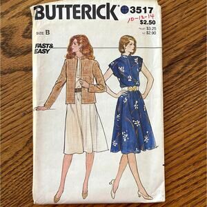 UNCUT Vintage 1980s Butterick 3517 Sewing Pattern Size XS - M Jacket & Dress